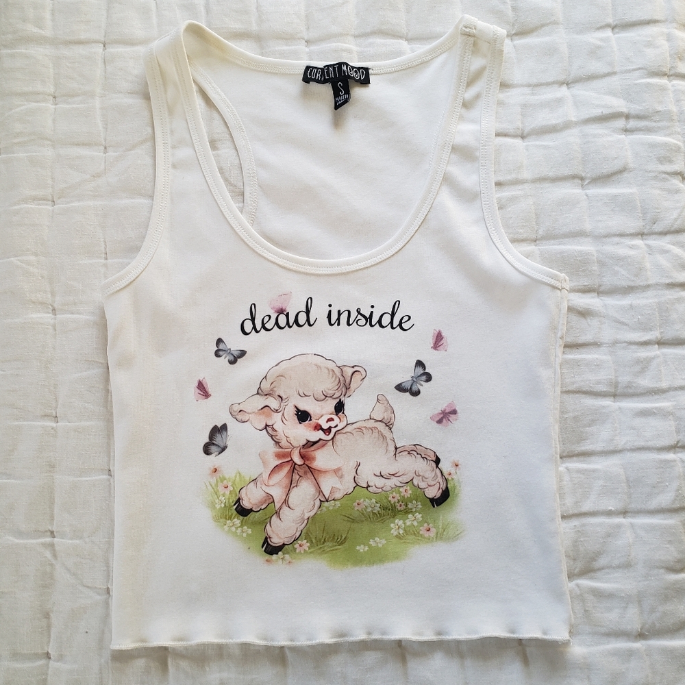 Nwot Dolls Kill Current Mood Dead Inside White Crop Tank Size Small